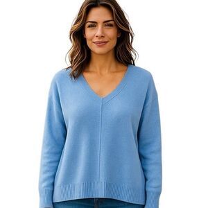 Loft Cozy Blue V-Neck Sweater Womens Size XS Long Sleeve Ribbed